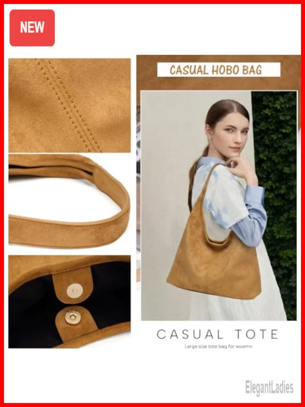 Slouchy Hobo Bag Faux Leather Shoulder Tote Purse